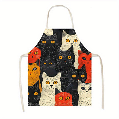 1pc Unique Cat Print Linen Apron – Stylish & Durable for Everyday Use