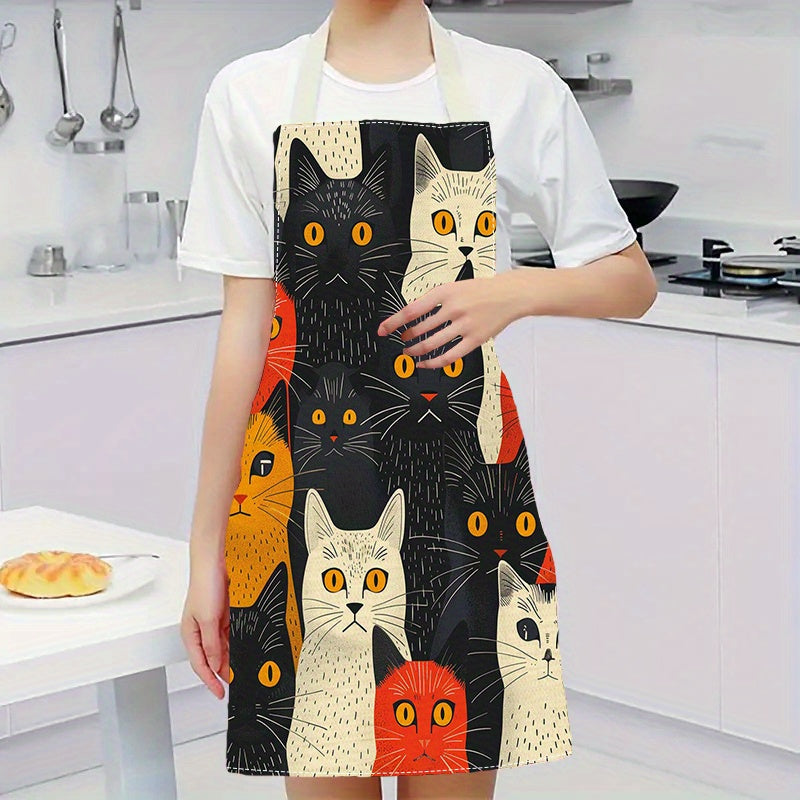 1pc Unique Cat Print Linen Apron – Stylish & Durable for Everyday Use