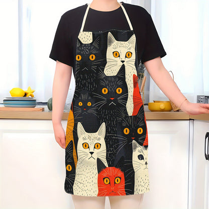 1pc Unique Cat Print Linen Apron – Stylish & Durable for Everyday Use