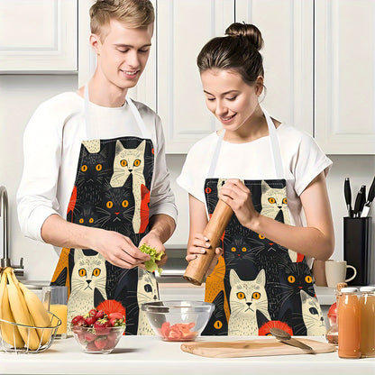 1pc Unique Cat Print Linen Apron – Stylish & Durable for Everyday Use