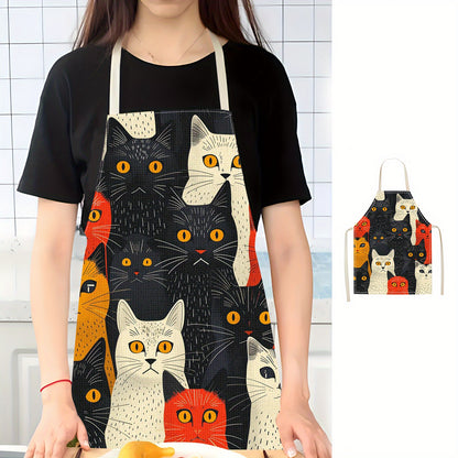 1pc Unique Cat Print Linen Apron – Stylish & Durable for Everyday Use