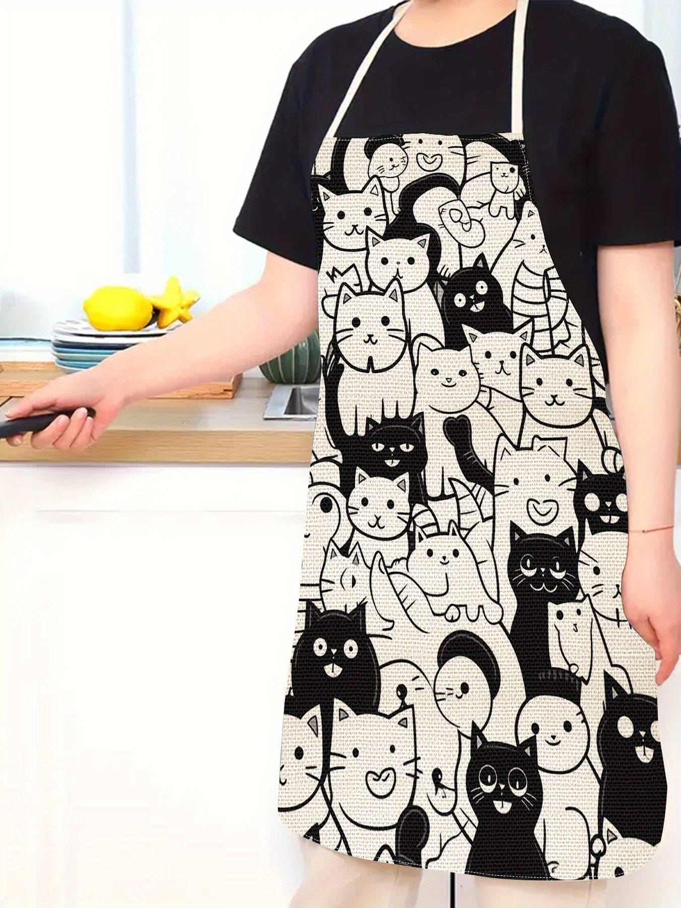 Men's Tie-Back Cat Print Apron – 100% Linen for Style and Functionality