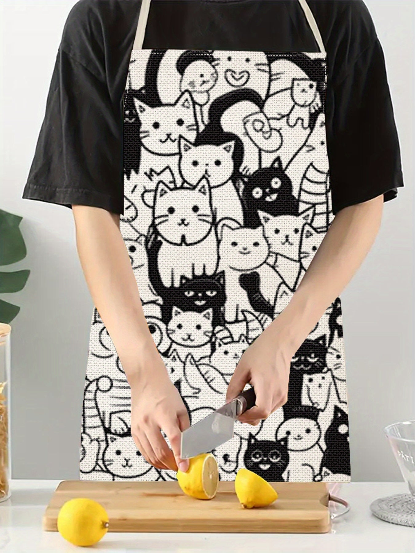 Men's Tie-Back Cat Print Apron – 100% Linen for Style and Functionality