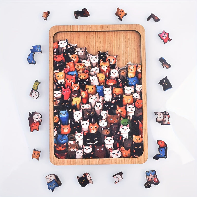 Cat Party Educational Toys – Irregular Animal Shapes Wooden Puzzle