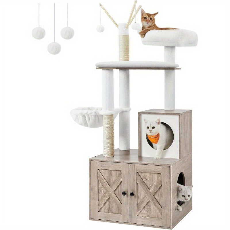 WoodyWonders Cat Tree with Litter Box Furniture – The Stylish Solution for Cats and Their Humans