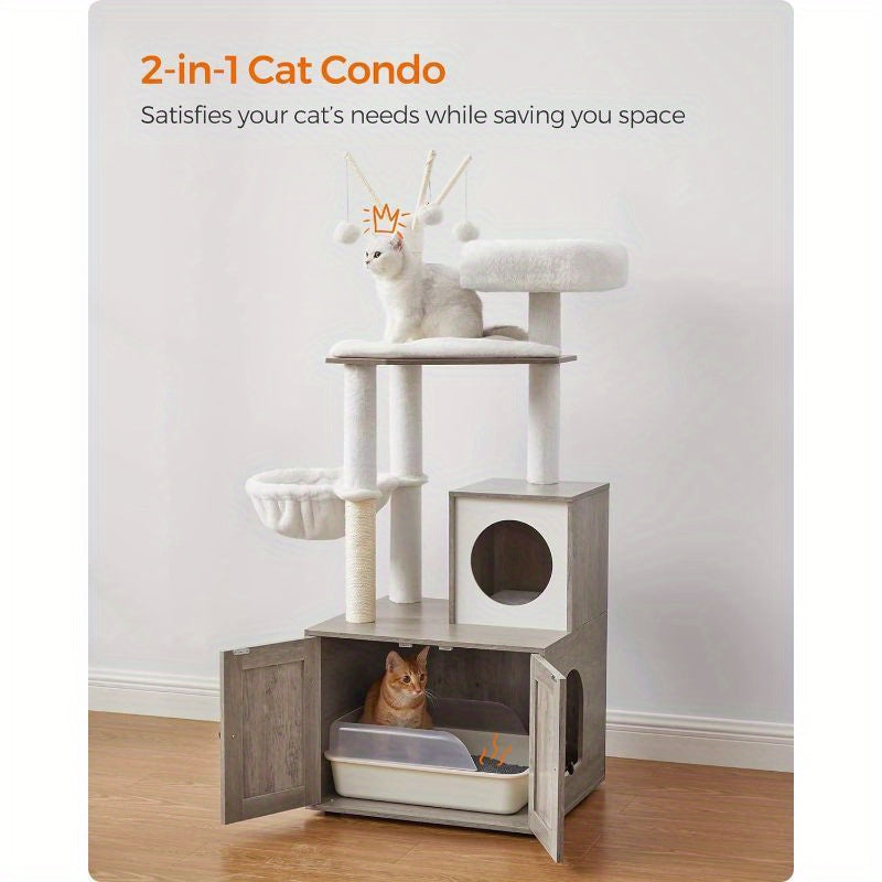 WoodyWonders Cat Tree with Litter Box Furniture – The Stylish Solution for Cats and Their Humans