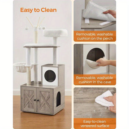 WoodyWonders Cat Tree with Litter Box Furniture – The Stylish Solution for Cats and Their Humans