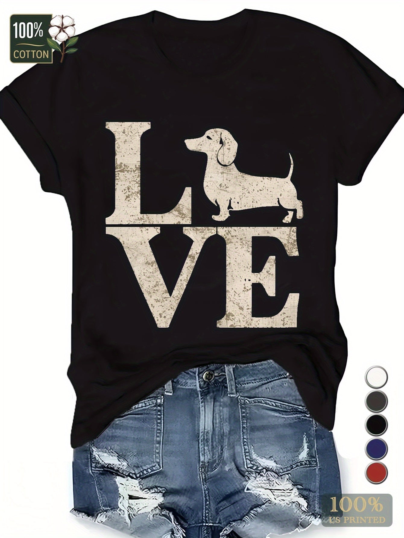 "LOVE" Dachshund Silhouette Women's T-Shirt – Pure Cotton Comfort Fit