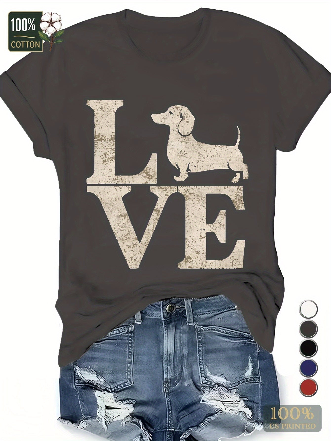 "LOVE" Dachshund Silhouette Women's T-Shirt – Pure Cotton Comfort Fit