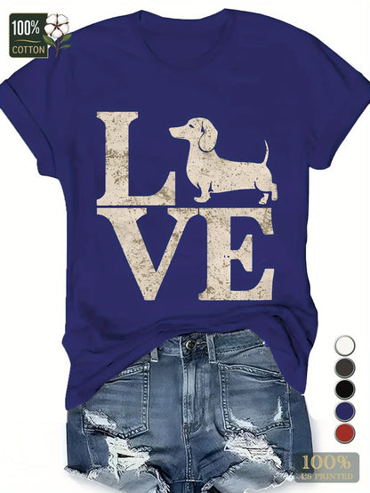 "LOVE" Dachshund Silhouette Women's T-Shirt – Pure Cotton Comfort Fit