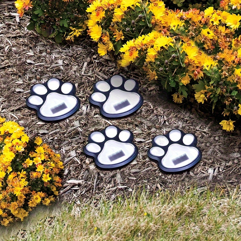 4-Pack Solar Powered Paw Print Lawn Lights – LED Garden Path Lighting