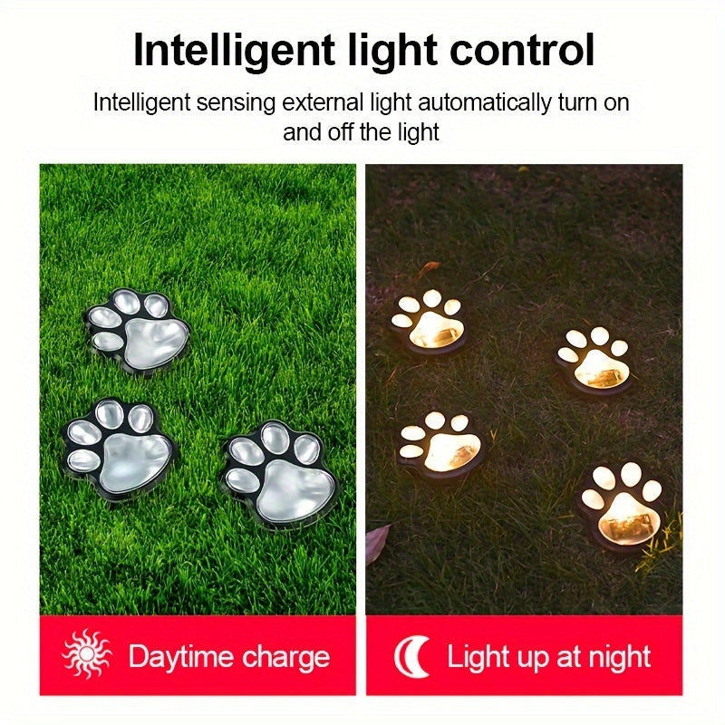 4-Pack Solar Powered Paw Print Lawn Lights – LED Garden Path Lighting