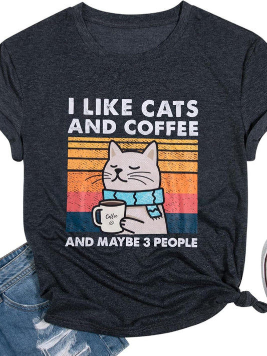 Cat Shirt – "I Like Cats and Coffee and Maybe 3 People" Graphic T-Shirt