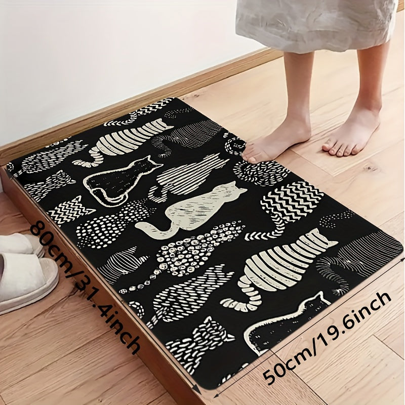 Charming Cat Silhouette Bath Mat – Fade-Resistant, Non-Slip Polyester Rug for Bathroom Decor