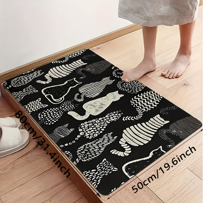 Charming Cat Silhouette Bath Mat – Fade-Resistant, Non-Slip Polyester Rug for Bathroom Decor