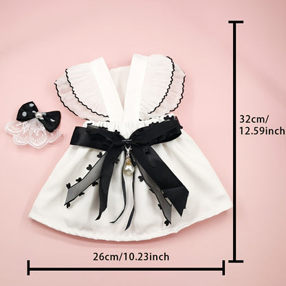 Elegant Cat & Dog Skirt Dress with Wedding Veil and Bow Tie Necklace - Perfect Costume for Mini, Toy, Small, and Medium Breeds