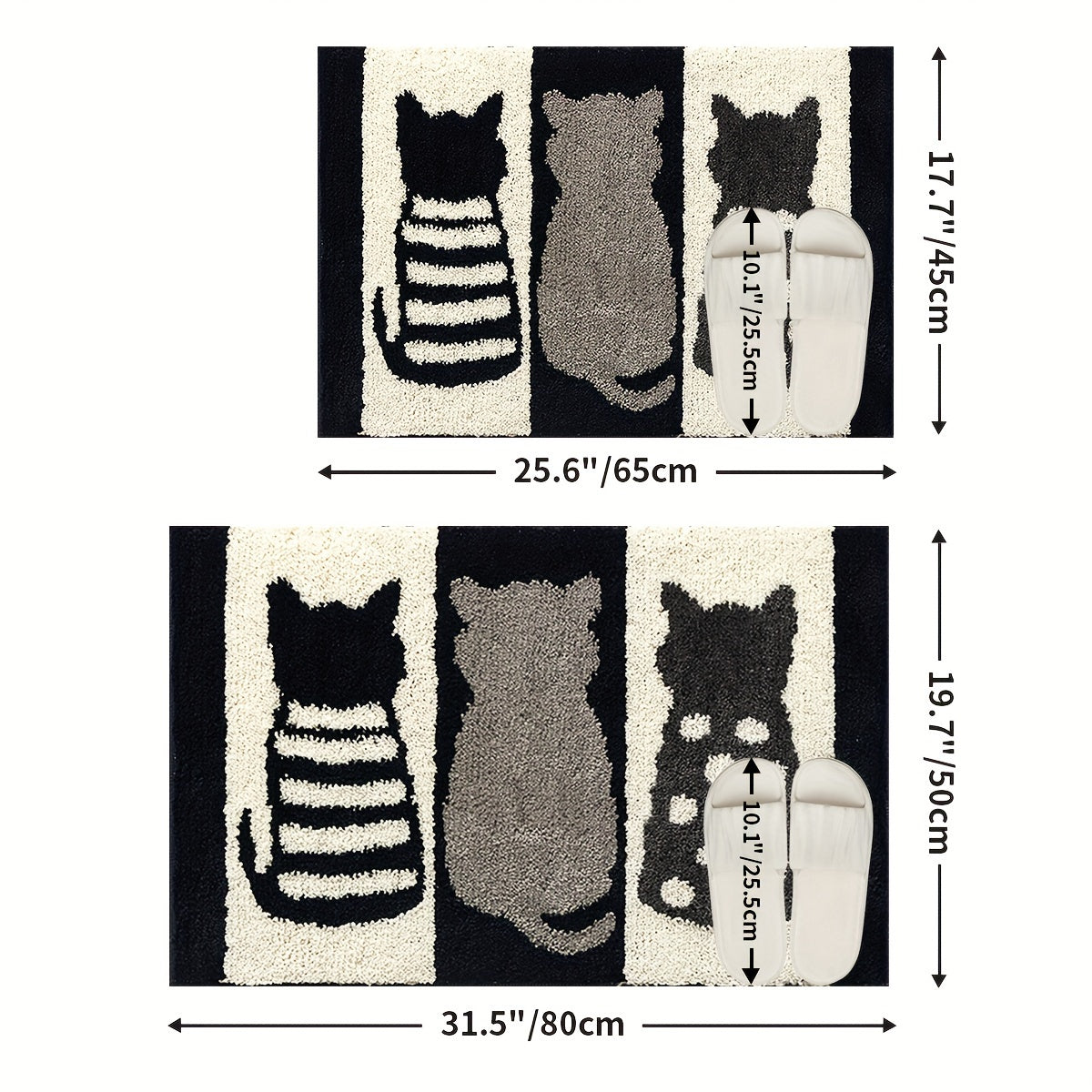 Ultra-Soft Flocked Bath Mat – Non-Slip, Absorbent, Machine Washable with Black & White Cat Design