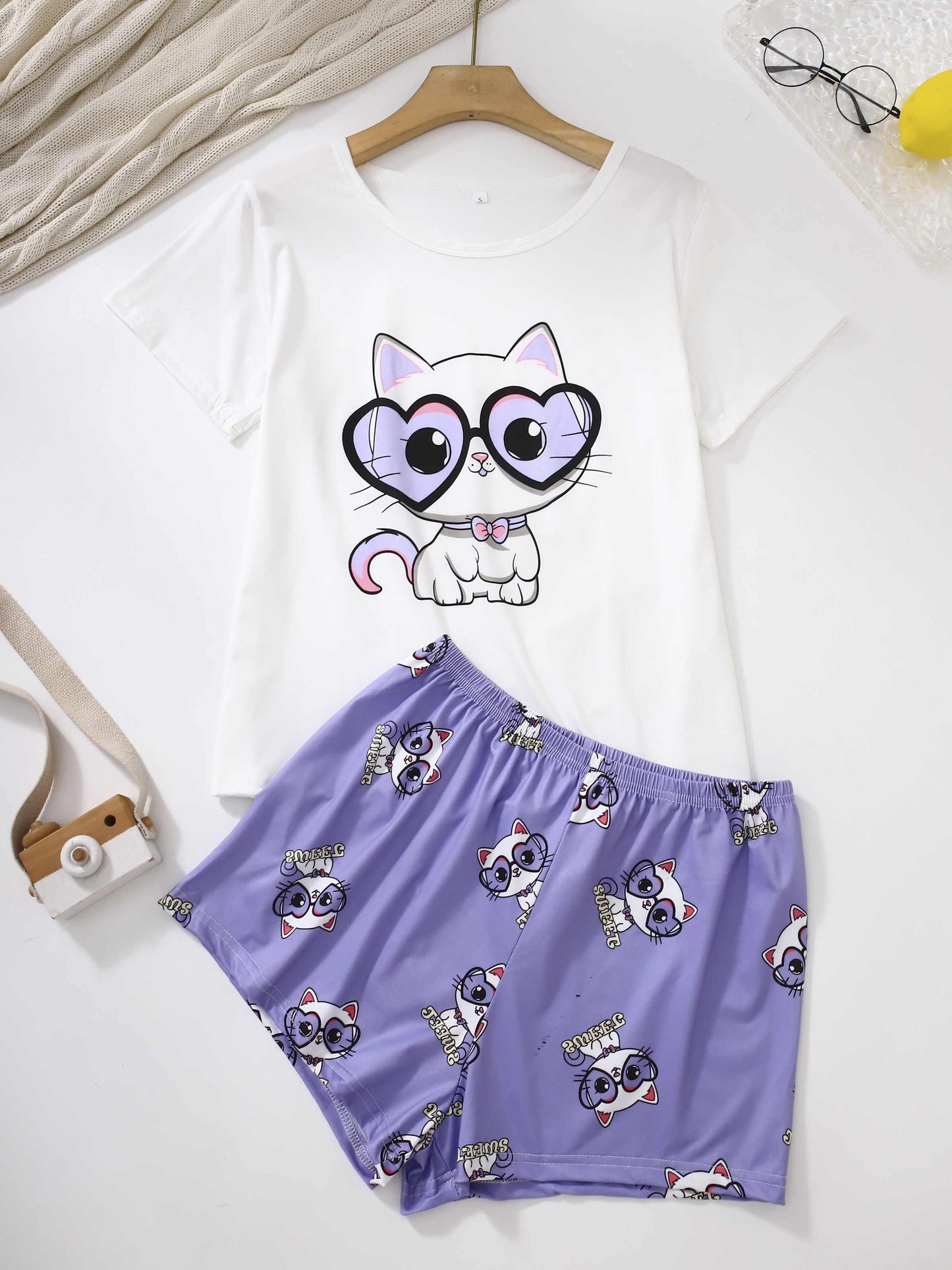 Women's Pet Themed Cat Print Pajama Set