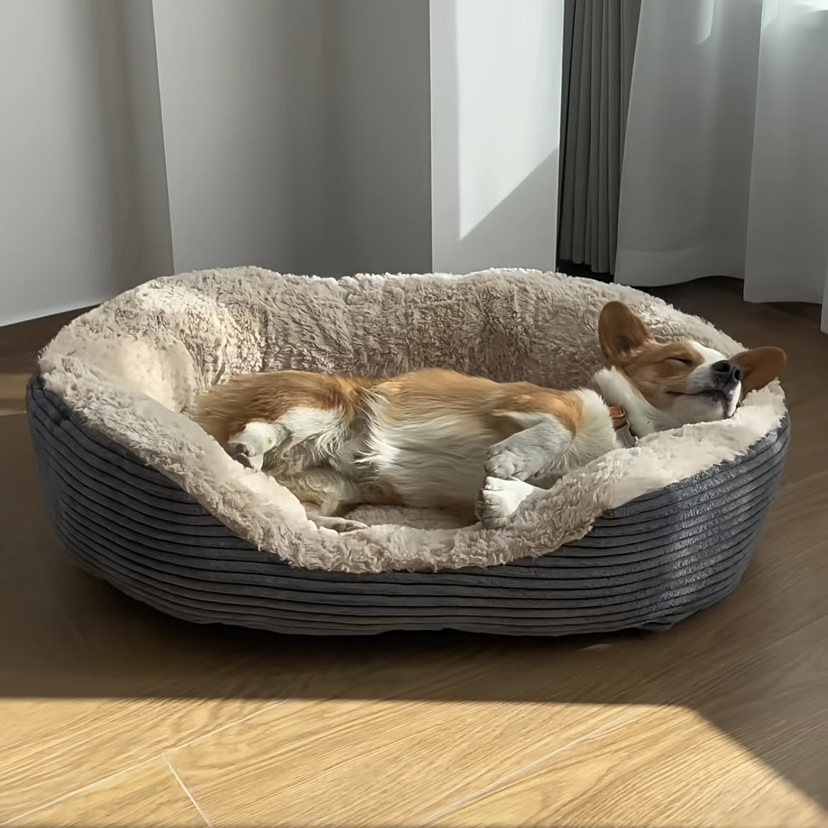 Cozy Oval Corduroy Dog Bed – Plush Comfort for Your Furry Companion