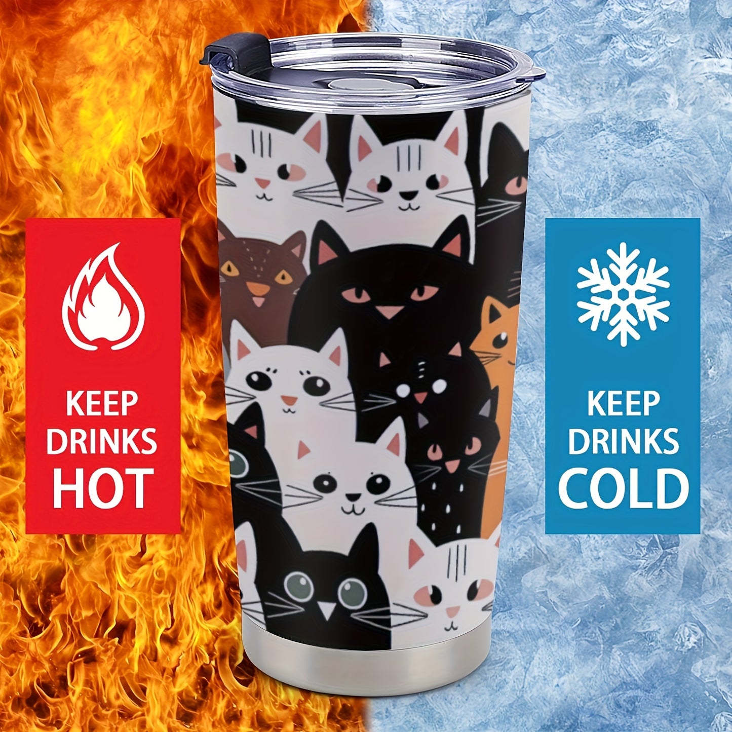 20oz Cute Cat Print Stainless Steel Travel Mug – Stylish, Durable, and Insulated