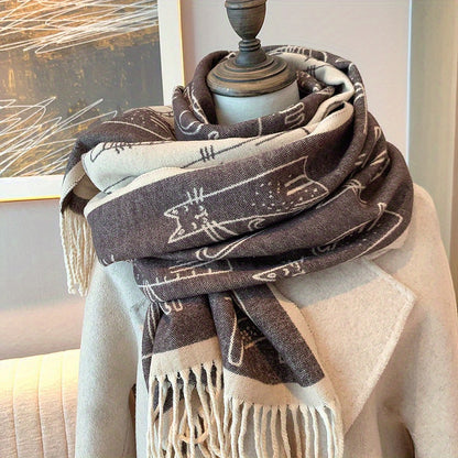 Simple Cartoon Tassel Scarf – Stylish Warm Wrap & Shawl for Women