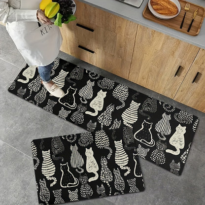 Charming Cat Silhouette Bath Mat – Fade-Resistant, Non-Slip Polyester Rug for Bathroom Decor