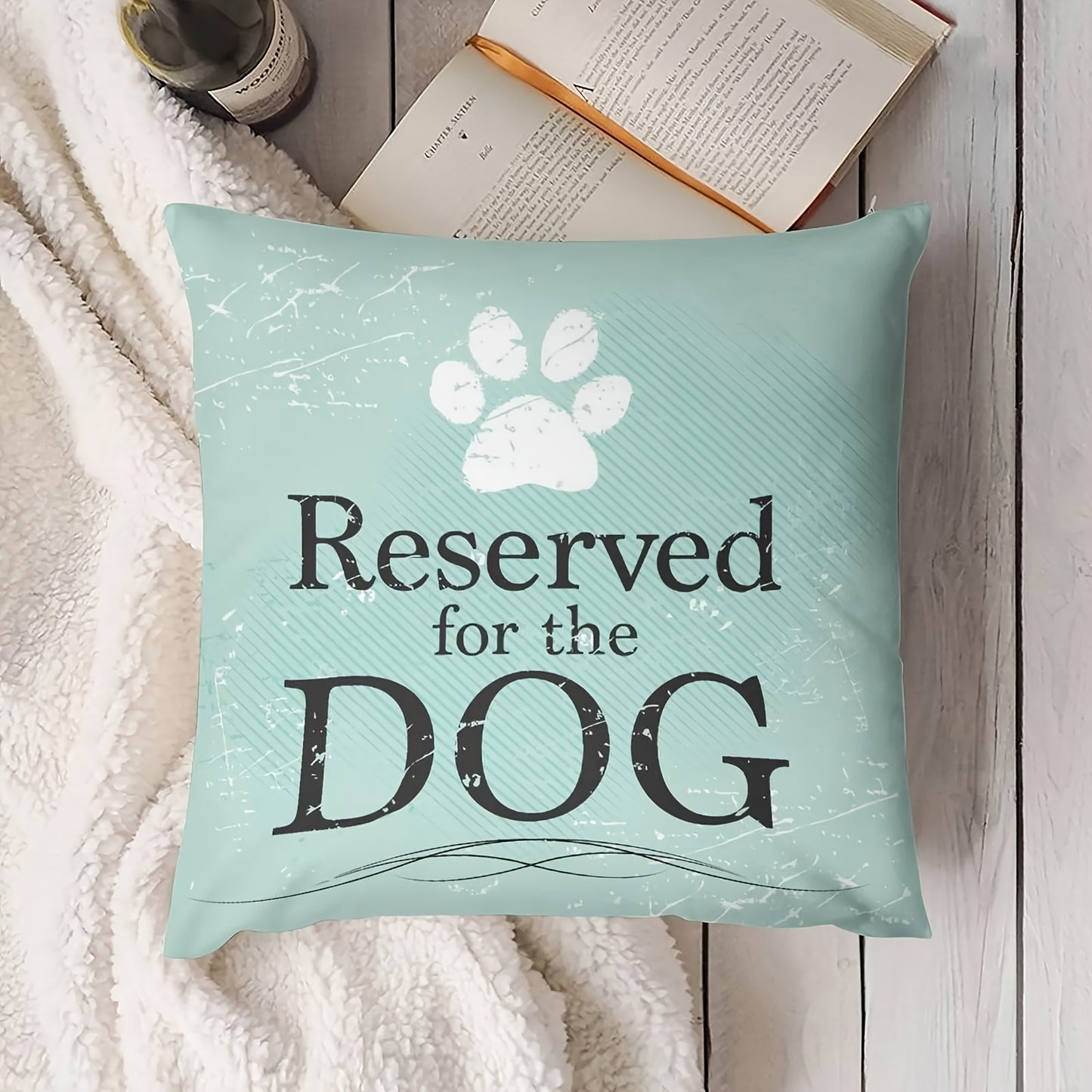 Reserved for The Dog Short Plush Throw Pillow Cover - 18x18 Inch