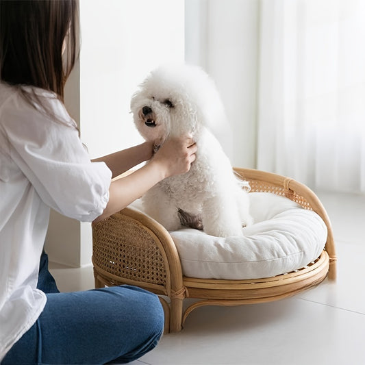 Summer Cool Rattan Woven Pet Bed – Bohemian Comfort for Small Dogs