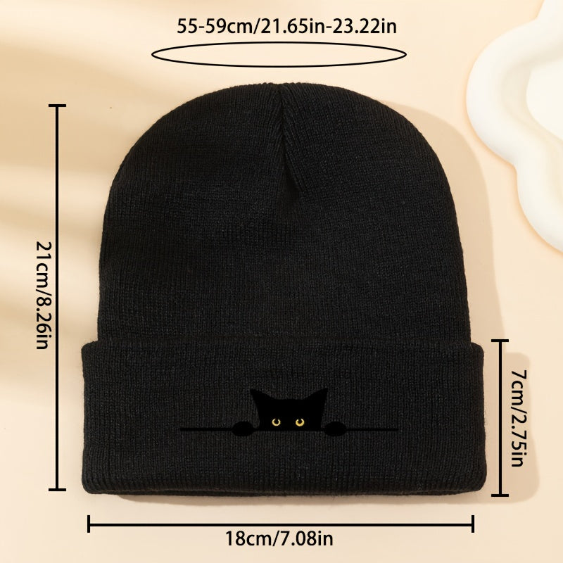 Unisex Cartoon Cat Embroidery Knit Beanie – Stylish Winter Warmth for Cat Lovers