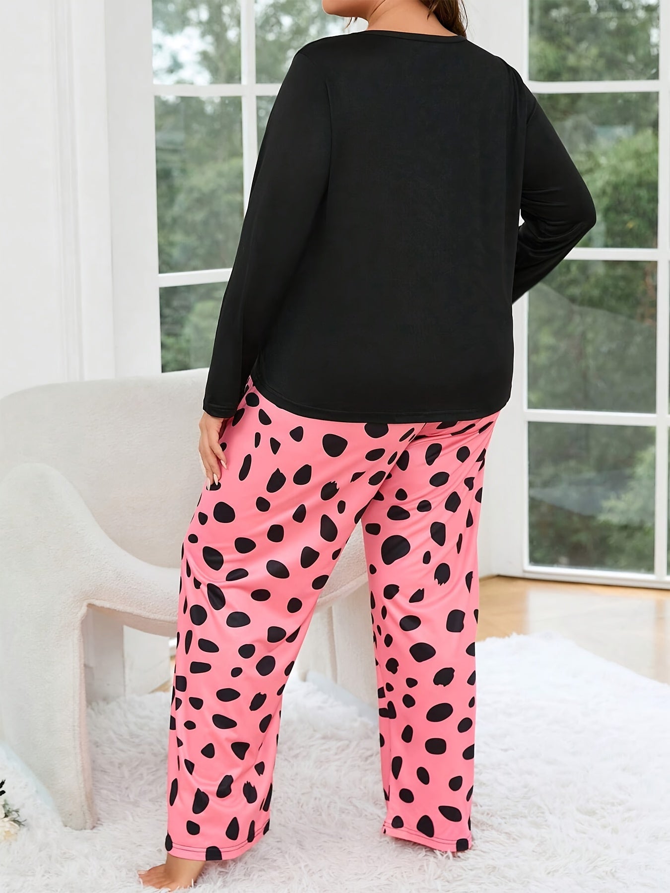 Pet Themed Pajamas | Women's Black Cat & Slogan Print Pajama Set