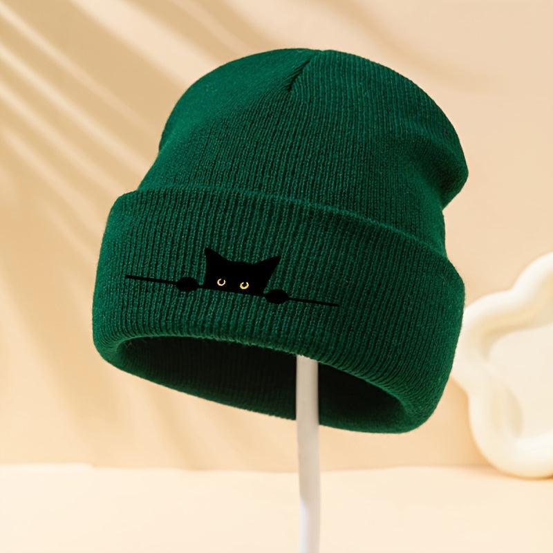 Unisex Cartoon Cat Embroidery Knit Beanie – Stylish Winter Warmth for Cat Lovers