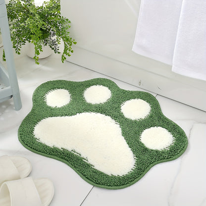 Ultra-Soft Flocked Bath Mat – Non-Slip, Absorbent & Machine Washable with Cute Paw Print Design for Bathroom Decor