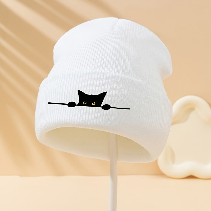 Unisex Cartoon Cat Embroidery Knit Beanie – Stylish Winter Warmth for Cat Lovers