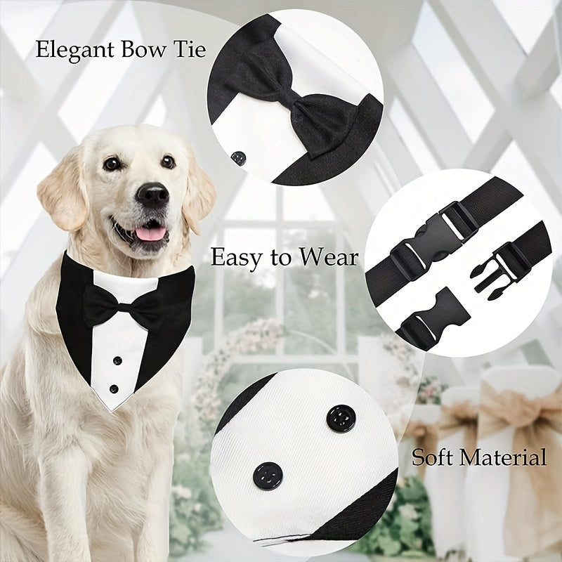 Dog Tuxedo Suit with Wedding Bandana Collar & Bow Tie