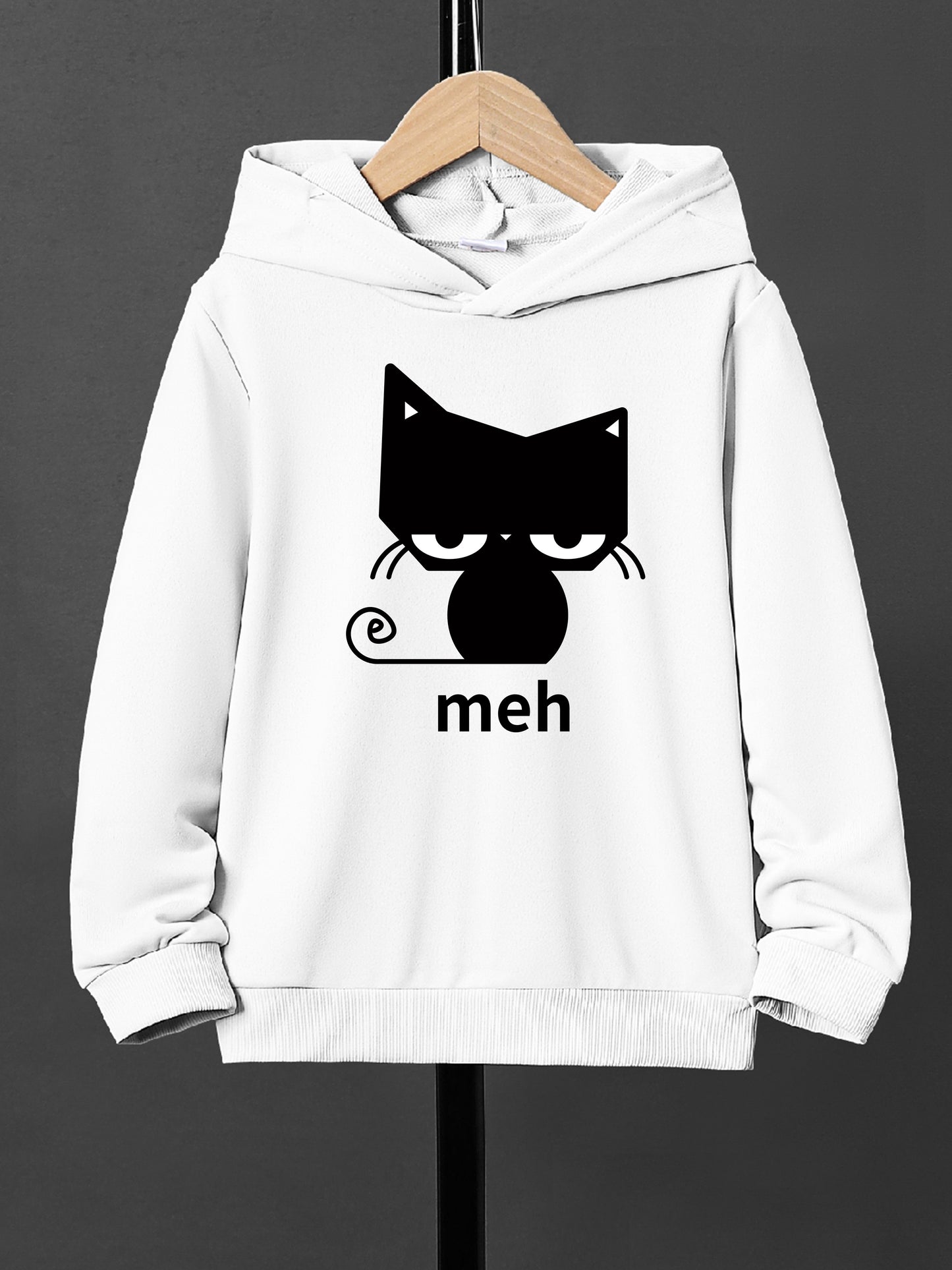 Boys' Casual Cat Print Hoodie – Comfortable Loose-Fit Long Sleeve Pullover for Fall/Winter