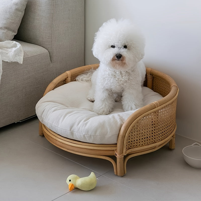 Summer Cool Rattan Woven Pet Bed – Bohemian Comfort for Small Dogs