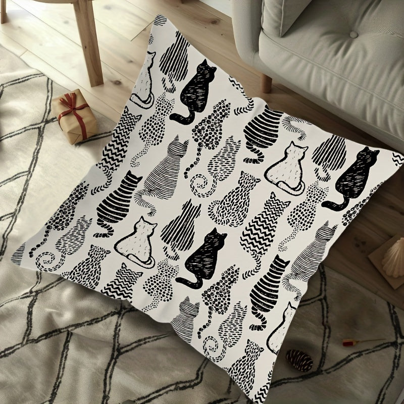 Contemporary Cat-Themed Decorative Throw Pillow Cover