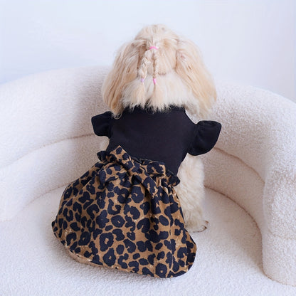 Cat and Dog Leopard Print Bow Dress with Flying Sleeves