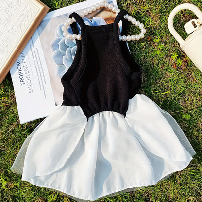 Chic Hepburn-Inspired Pet Dress with Bowknot - Breathable Mesh Tutu Skirt for Small to Medium Dogs and Cats