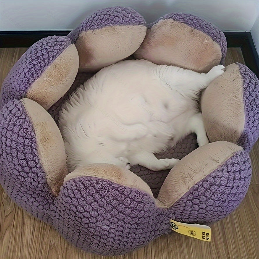 Petal-Shaped Cat Bed – Soft Plush Round Pet Basket for Cats and Small Dogs