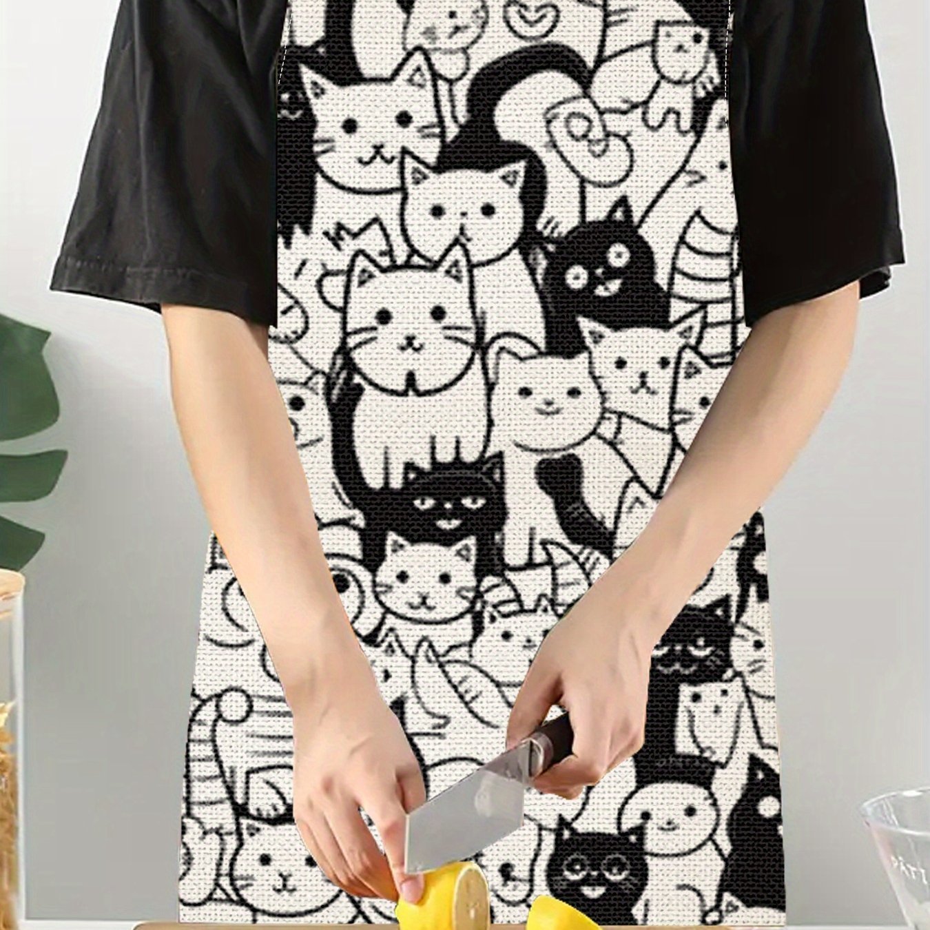 Men's Tie-Back Cat Print Apron – 100% Linen for Style and Functionality