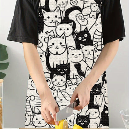 Men's Tie-Back Cat Print Apron – 100% Linen for Style and Functionality