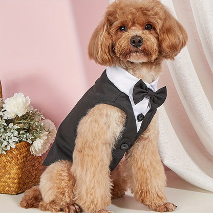 Small Dog Puppy Clothes Pet Shirt - Wedding Formal Suit with Bow Tie Costume