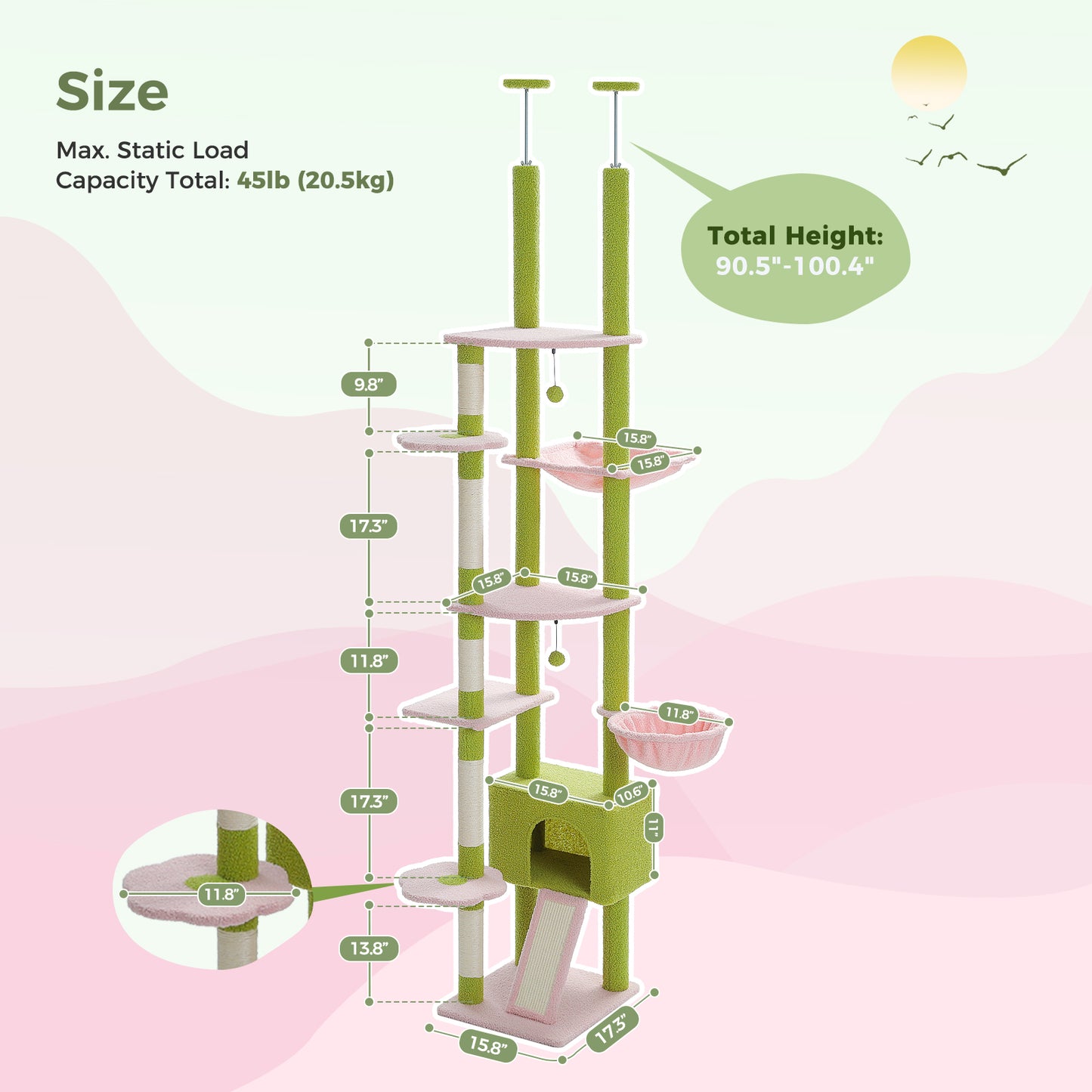 Tall Cat Tree – Adjustable Floor-to-Ceiling Cat Climbing Tower for Active Cats