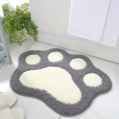 Ultra-Soft Flocked Bath Mat – Non-Slip, Absorbent & Machine Washable with Cute Paw Print Design for Bathroom Decor