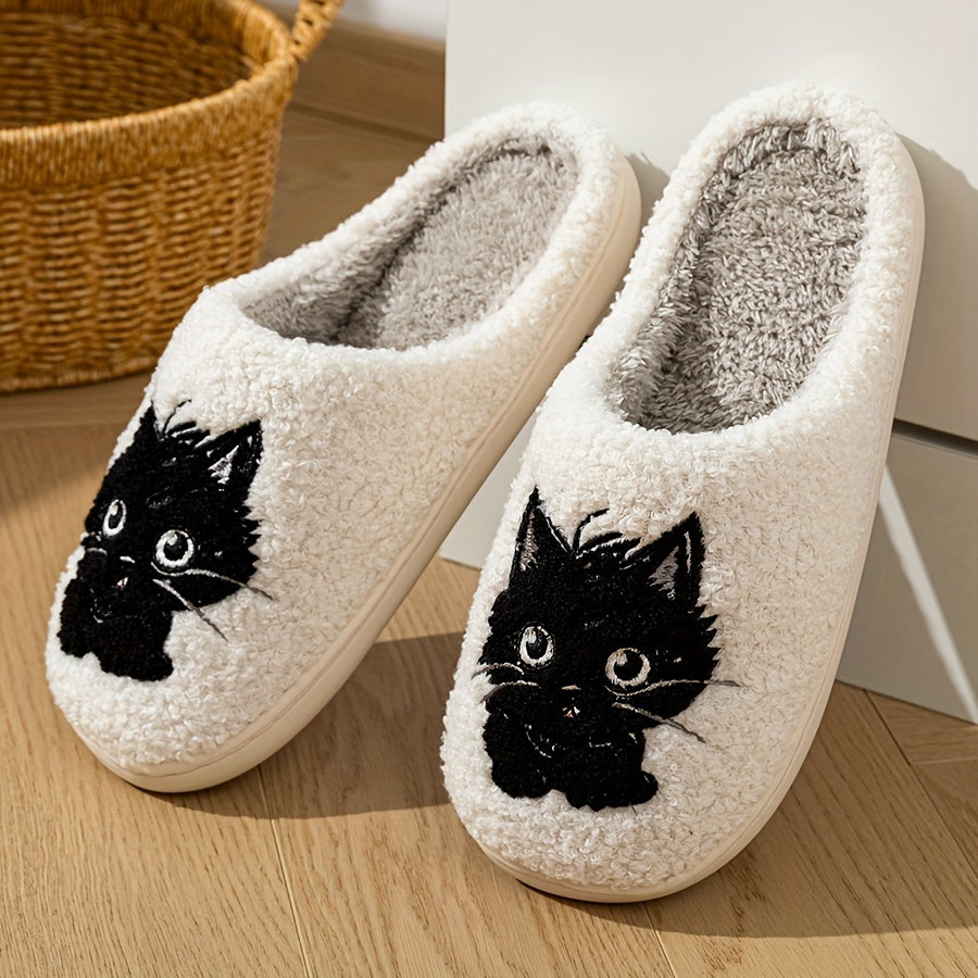 Cozy & Cute Kitty Winter Slippers for Women – Warm, Non-Slip Corduroy Home Shoes