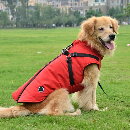 Warm Padded Dog Vest with Built-In Harness – Cozy Red Coat for Small Dogs