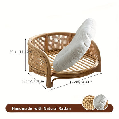 Summer Cool Rattan Woven Pet Bed – Bohemian Comfort for Small Dogs