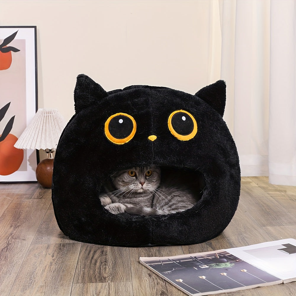 Cartoon Cat House Bed – Cozy Winter Warm Enclosed Pet Cave for Cats and Small Dogs