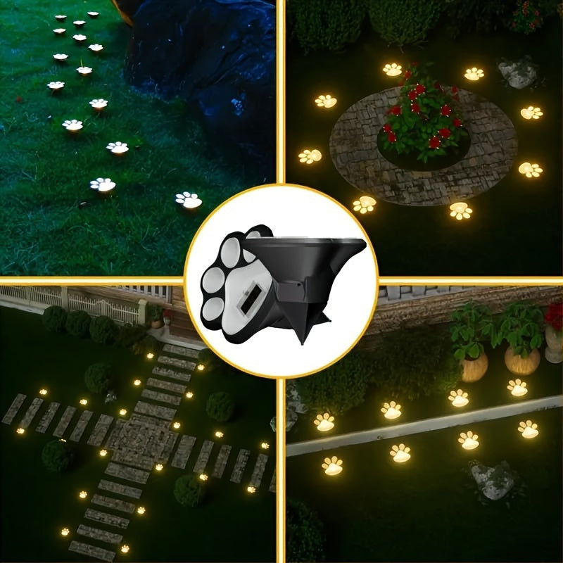 4-Pack Solar Powered Paw Print Lawn Lights – LED Garden Path Lighting